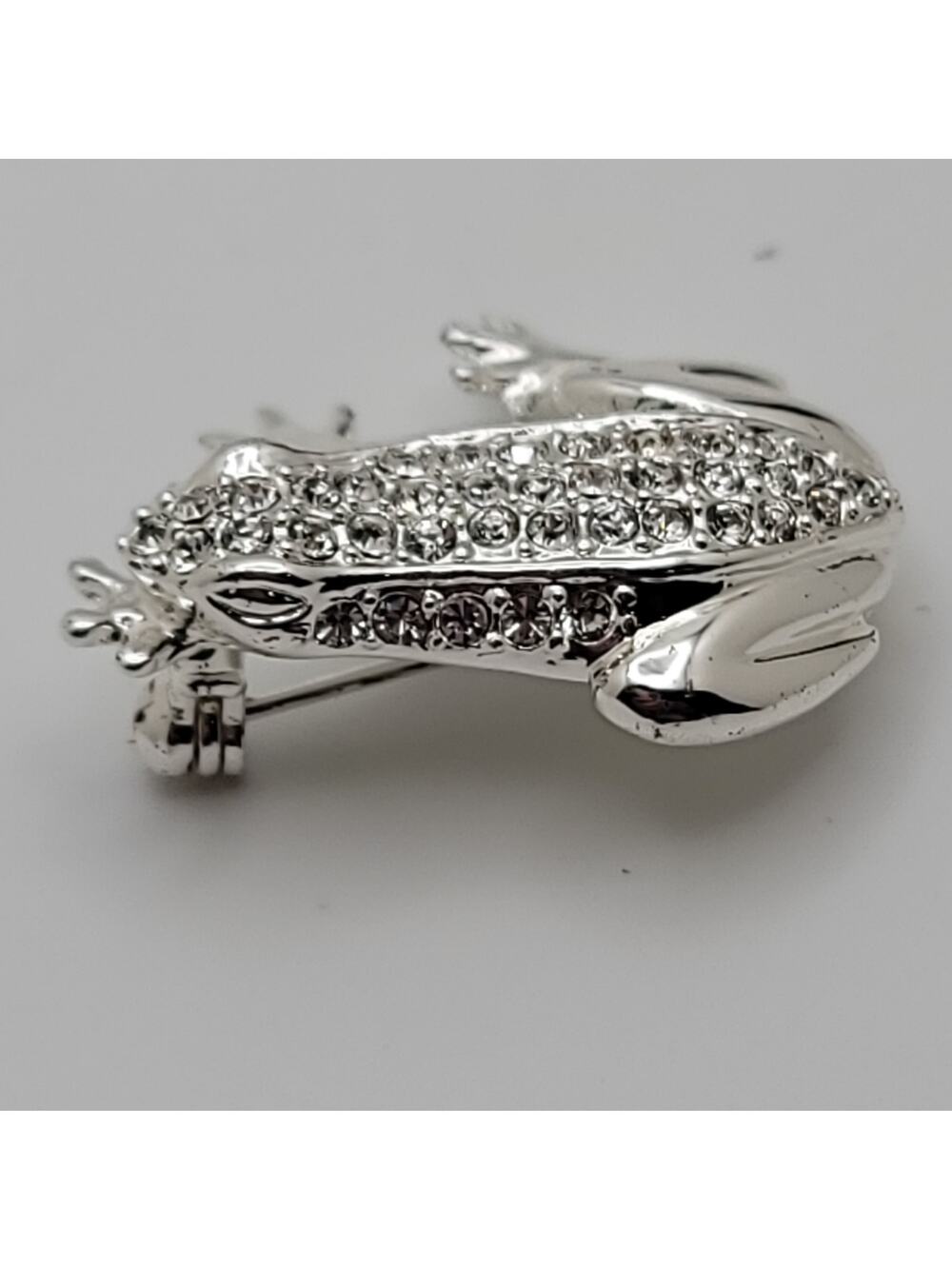 Vintage Silver-tone Roman Pave Rhinestone Frog Brooch
